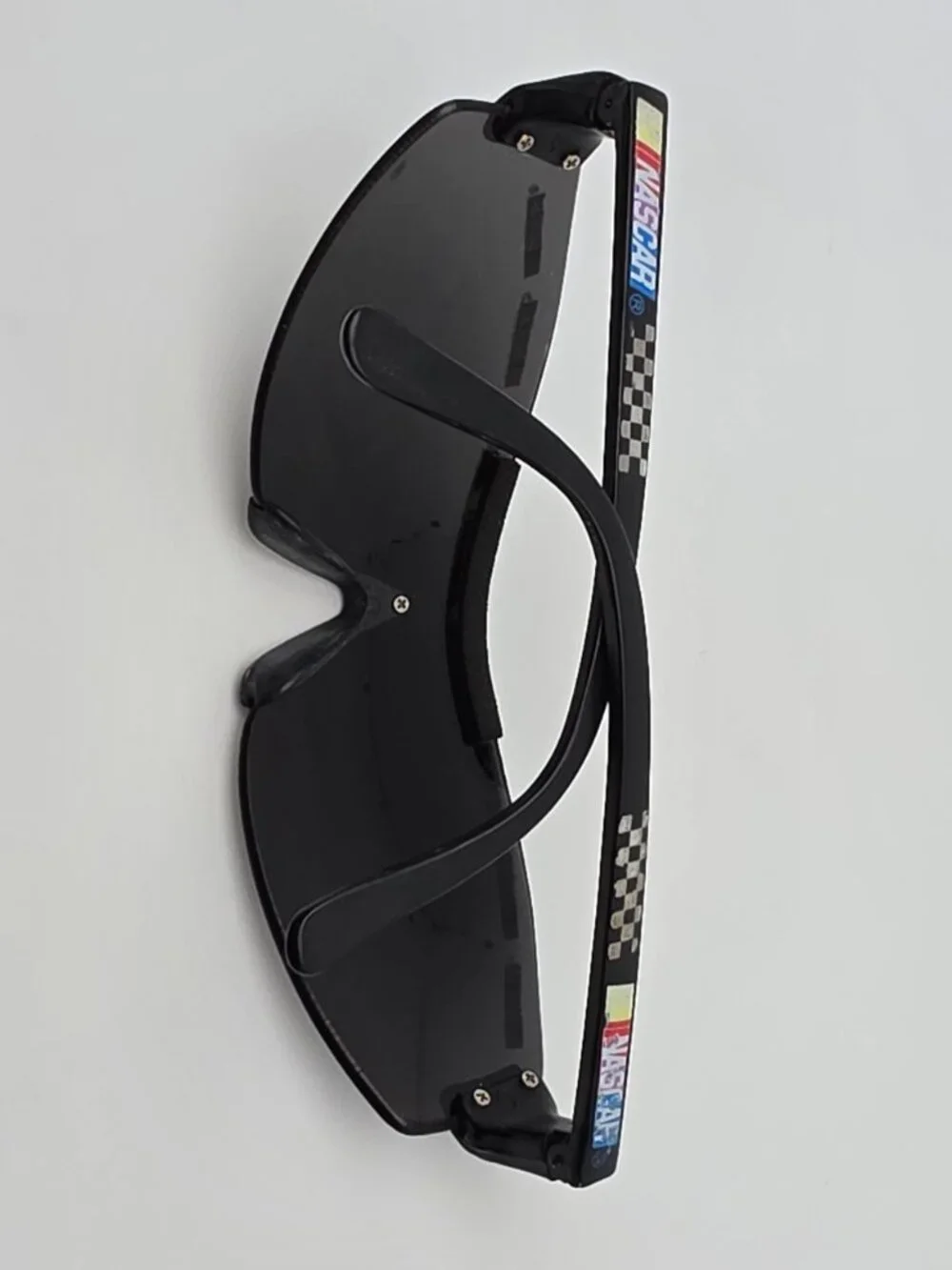 Nascar Black Frame Silver Mirror Lens Shield Racing Sunglasses 130-13-112 1990s